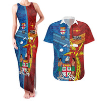 Personalised Fiji and Rotuma Together Couples Matching Tank Maxi Dress and Hawaiian Shirt Tapa and Pacific Art Pattern with Cultural Emblems Half Style