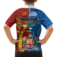 Personalised Fiji and Rotuma Together Family Matching Off The Shoulder Long Sleeve Dress and Hawaiian Shirt Tapa and Pacific Art Pattern with Cultural Emblems Half Style