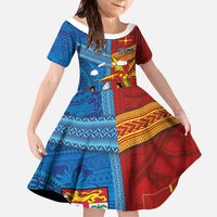 Personalised Fiji and Rotuma Together Family Matching Off The Shoulder Long Sleeve Dress and Hawaiian Shirt Tapa and Pacific Art Pattern with Cultural Emblems Half Style