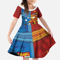 Personalised Fiji and Rotuma Together Family Matching Off Shoulder Maxi Dress and Hawaiian Shirt Tapa and Pacific Art Pattern with Cultural Emblems Half Style