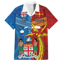Personalised Fiji and Rotuma Together Family Matching Off Shoulder Short Dress and Hawaiian Shirt Tapa and Pacific Art Pattern with Cultural Emblems Half Style