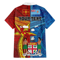 Personalised Fiji and Rotuma Together Family Matching Off Shoulder Short Dress and Hawaiian Shirt Tapa and Pacific Art Pattern with Cultural Emblems Half Style