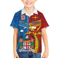 Personalised Fiji and Rotuma Together Family Matching Off Shoulder Short Dress and Hawaiian Shirt Tapa and Pacific Art Pattern with Cultural Emblems Half Style