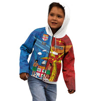 Personalised Fiji and Rotuma Together Kid Hoodie Tapa and Pacific Art Pattern with Cultural Emblems Half Style