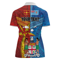 Personalised Fiji and Rotuma Together Women Polo Shirt Tapa and Pacific Art Pattern with Cultural Emblems Half Style