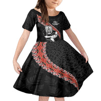 New Zealand Maori Warrior Rugby Family Matching Tank Maxi Dress and Hawaiian Shirt Maori and Silver Fern Half Style LT03 Daughter's Dress Black - Polynesian Pride