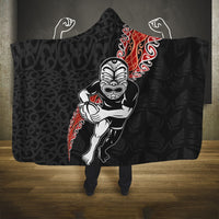 New Zealand Maori Warrior Rugby Hooded Blanket Maori and Silver Fern Half Style