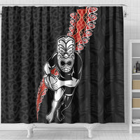 New Zealand Maori Warrior Rugby Shower Curtain Maori and Silver Fern Half Style