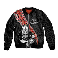 New Zealand Maori Warrior Rugby Sleeve Zip Bomber Jacket Maori and Silver Fern Half Style LT03 Unisex Black - Polynesian Pride
