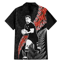New Zealand Maori Rugby Player Family Matching Off The Shoulder Long Sleeve Dress and Hawaiian Shirt Maori and Silver Fern Half Style