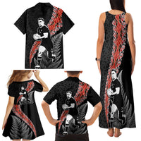 New Zealand Maori Rugby Player Family Matching Tank Maxi Dress and Hawaiian Shirt Maori and Silver Fern Half Style LT03 - Polynesian Pride