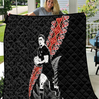New Zealand Maori Rugby Player Quilt Maori and Silver Fern Half Style LT03 Black - Polynesian Pride