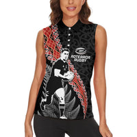 New Zealand Maori Rugby Player Women Sleeveless Polo Shirt Maori and Silver Fern Half Style