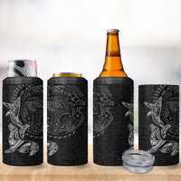 Hawaiian Monk Seal and Whale 4 in 1 Can Cooler Tumbler Kakau Tribal Pattern Grayscale