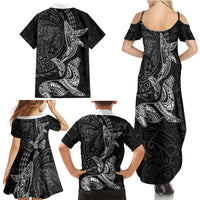 Hawaiian Monk Seal and Whale Family Matching Summer Maxi Dress and Hawaiian Shirt Kakau Tribal Pattern Grayscale LT03 - Polynesian Pride
