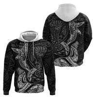 Hawaiian Monk Seal and Whale Hoodie Kakau Tribal Pattern Grayscale