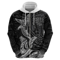 Hawaiian Monk Seal and Whale Hoodie Kakau Tribal Pattern Grayscale