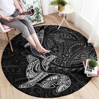 Hawaiian Monk Seal and Whale Round Carpet Kakau Tribal Pattern Grayscale