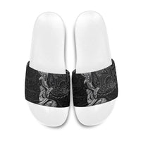 Hawaiian Monk Seal and Whale Slide Sandals Kakau Tribal Pattern Grayscale
