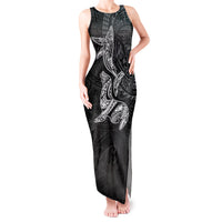 Hawaiian Monk Seal and Whale Tank Maxi Dress Kakau Tribal Pattern Grayscale
