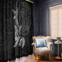 Hawaiian Monk Seal and Whale Window Curtain Kakau Tribal Pattern Grayscale LT03 - Polynesian Pride