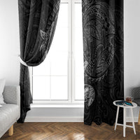 Hawaiian Monk Seal and Whale Window Curtain Kakau Tribal Pattern Grayscale LT03 - Polynesian Pride