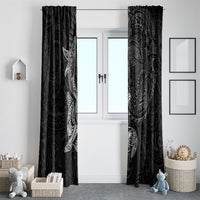 Hawaiian Monk Seal and Whale Window Curtain Kakau Tribal Pattern Grayscale LT03 - Polynesian Pride