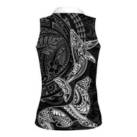 Hawaiian Monk Seal and Whale Women Sleeveless Polo Shirt Kakau Tribal Pattern Grayscale LT03 - Polynesian Pride