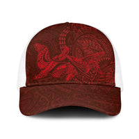 Hawaiian Monk Seal and Whale Baseball Net Cap Kakau Tribal Pattern Red Color LT03 One Size White Red - Polynesian Pride