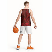 Hawaiian Monk Seal and Whale Basketball Jersey Kakau Tribal Pattern Red Color