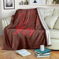 Hawaiian Monk Seal and Whale Blanket Kakau Tribal Pattern Red Color