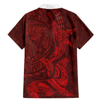 Hawaiian Monk Seal and Whale Family Matching Long Sleeve Bodycon Dress and Hawaiian Shirt Kakau Tribal Pattern Red Color LT03 - Polynesian Pride