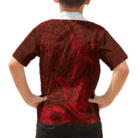 Hawaiian Monk Seal and Whale Family Matching Off Shoulder Maxi Dress and Hawaiian Shirt Kakau Tribal Pattern Red Color LT03 - Polynesian Pride