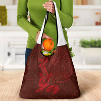 Hawaiian Monk Seal and Whale Grocery Bag Kakau Tribal Pattern Red Color