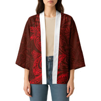 Hawaiian Monk Seal and Whale Kimono Kakau Tribal Pattern Red Color
