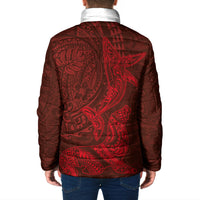 Hawaiian Monk Seal and Whale Padded Jacket Kakau Tribal Pattern Red Color