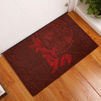 Hawaiian Monk Seal and Whale Rubber Doormat Kakau Tribal Pattern Red Color