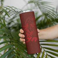Hawaiian Monk Seal and Whale Skinny Tumbler Kakau Tribal Pattern Red Color LT03 - Polynesian Pride