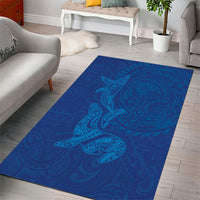 Hawaiian Monk Seal and Whale Area Rug Kakau Tribal Pattern Blue Color
