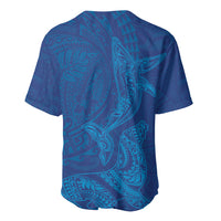 Hawaiian Monk Seal and Whale Baseball Jersey Kakau Tribal Pattern Blue Color