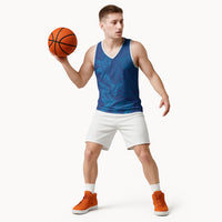 Hawaiian Monk Seal and Whale Basketball Jersey Kakau Tribal Pattern Blue Color