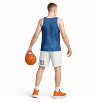 Hawaiian Monk Seal and Whale Basketball Jersey Kakau Tribal Pattern Blue Color