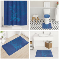 Hawaiian Monk Seal and Whale Bathroom Set Kakau Tribal Pattern Blue Color