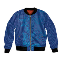 Hawaiian Monk Seal and Whale Bomber Jacket Kakau Tribal Pattern Blue Color