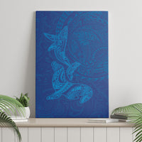 Hawaiian Monk Seal and Whale Canvas Wall Art Kakau Tribal Pattern Blue Color