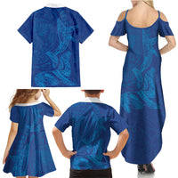 Hawaiian Monk Seal and Whale Family Matching Summer Maxi Dress and Hawaiian Shirt Kakau Tribal Pattern Blue Color LT03 - Polynesian Pride