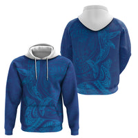 Hawaiian Monk Seal and Whale Hoodie Kakau Tribal Pattern Blue Color