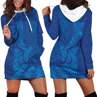 Hawaiian Monk Seal and Whale Hoodie Dress Kakau Tribal Pattern Blue Color LT03 - Polynesian Pride