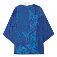 Hawaiian Monk Seal and Whale Kimono Kakau Tribal Pattern Blue Color