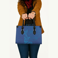 Hawaiian Monk Seal and Whale Leather Bag Kakau Tribal Pattern Blue Color